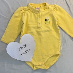 Gymboree - long sleeve Sunny Yellow Baby Onesie top w/ embroidered flowers